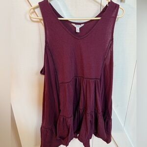 Time and Tru Plum Tiered V-Neck Sleeveless Tank
